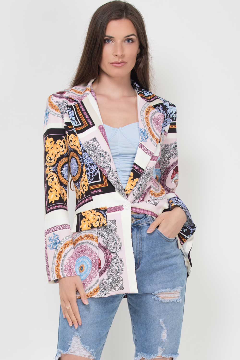 Scarf Print Blazer Jacket