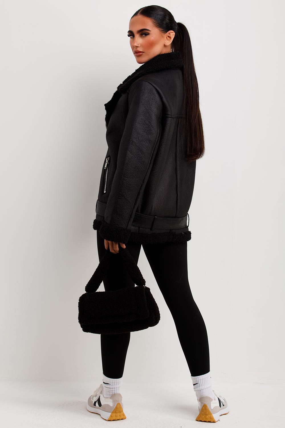 Aviator Jacket With Shearling Detail Black