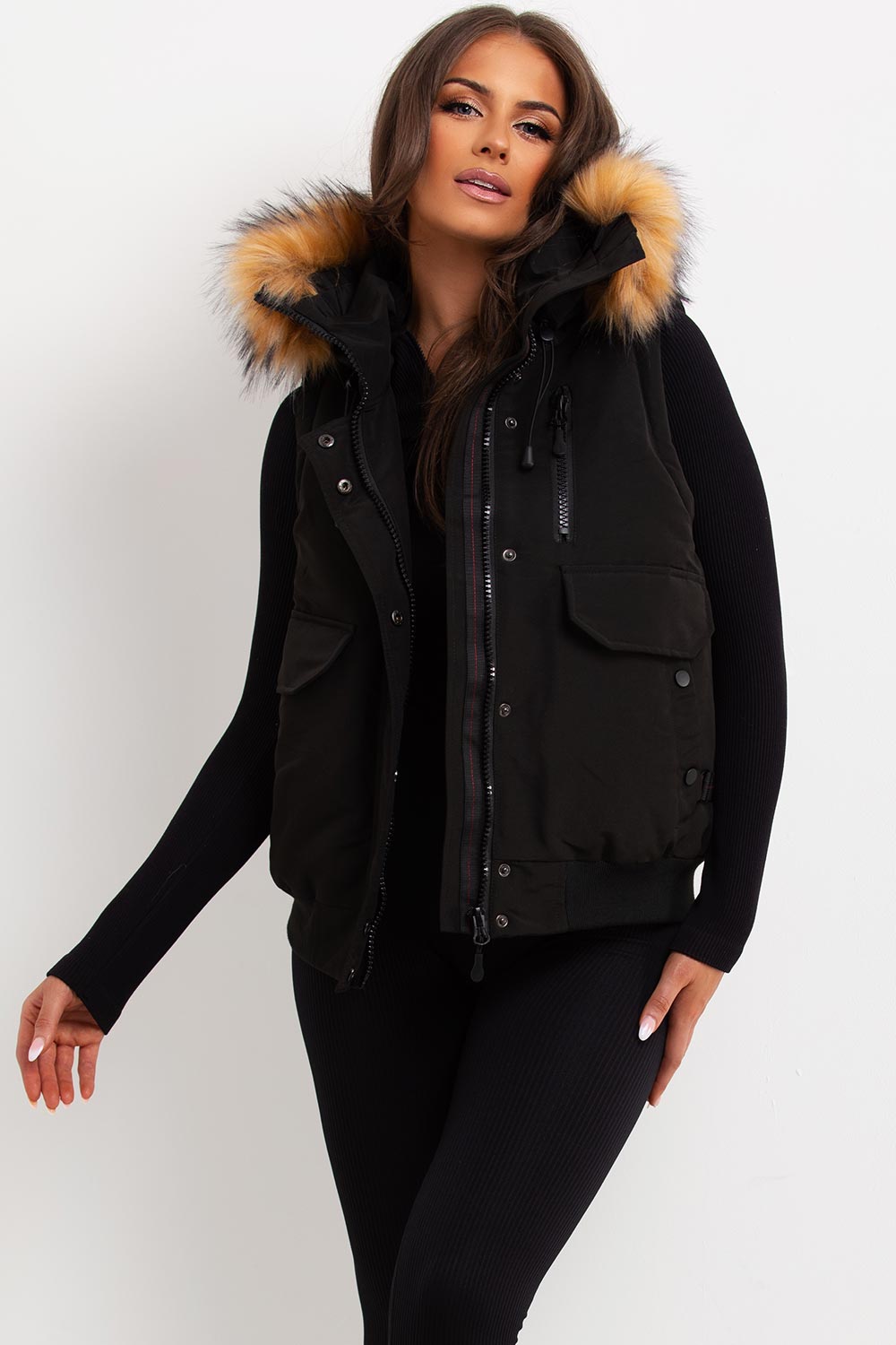 Black Gilet With Fur Hood