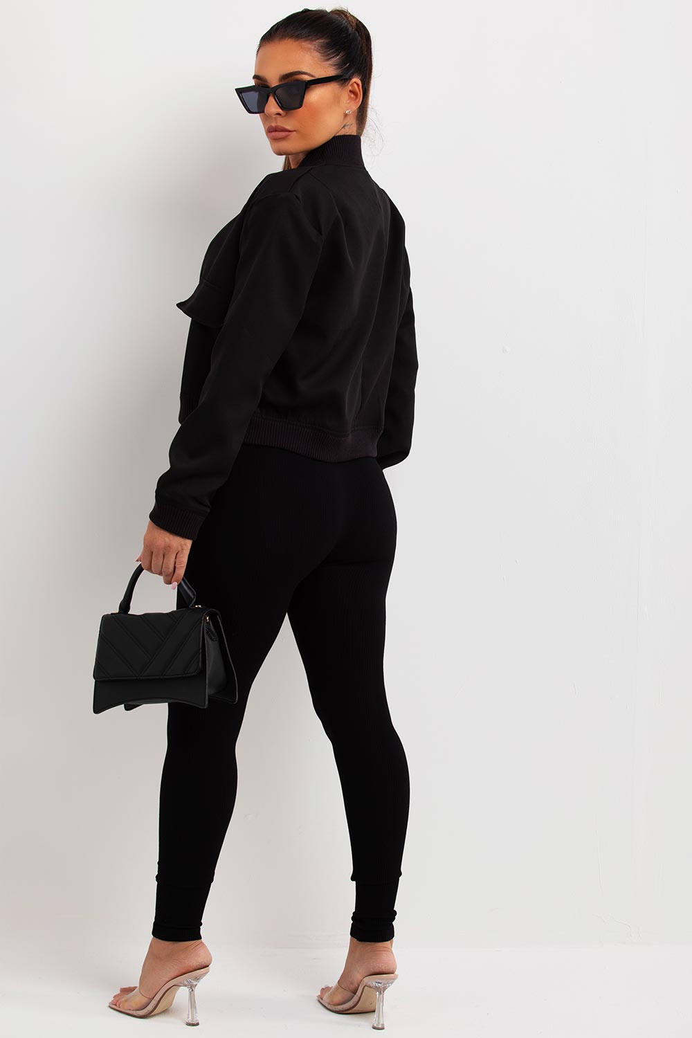 Crop Bomber Jacket Black