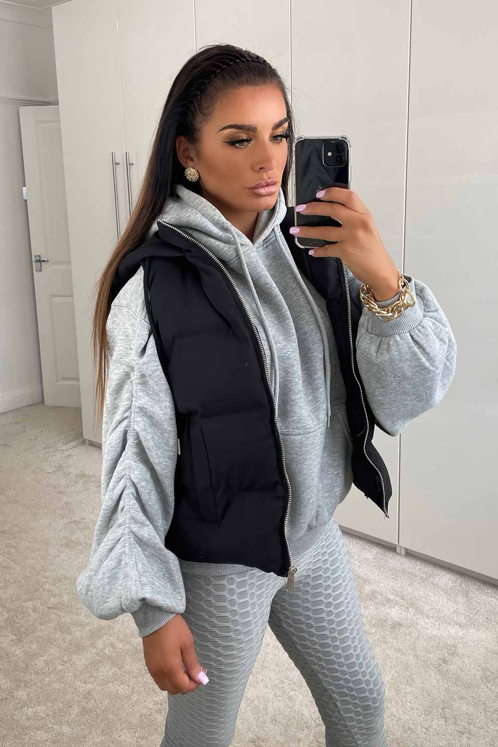 Black Hooded Gilet Sleeveless Jacket