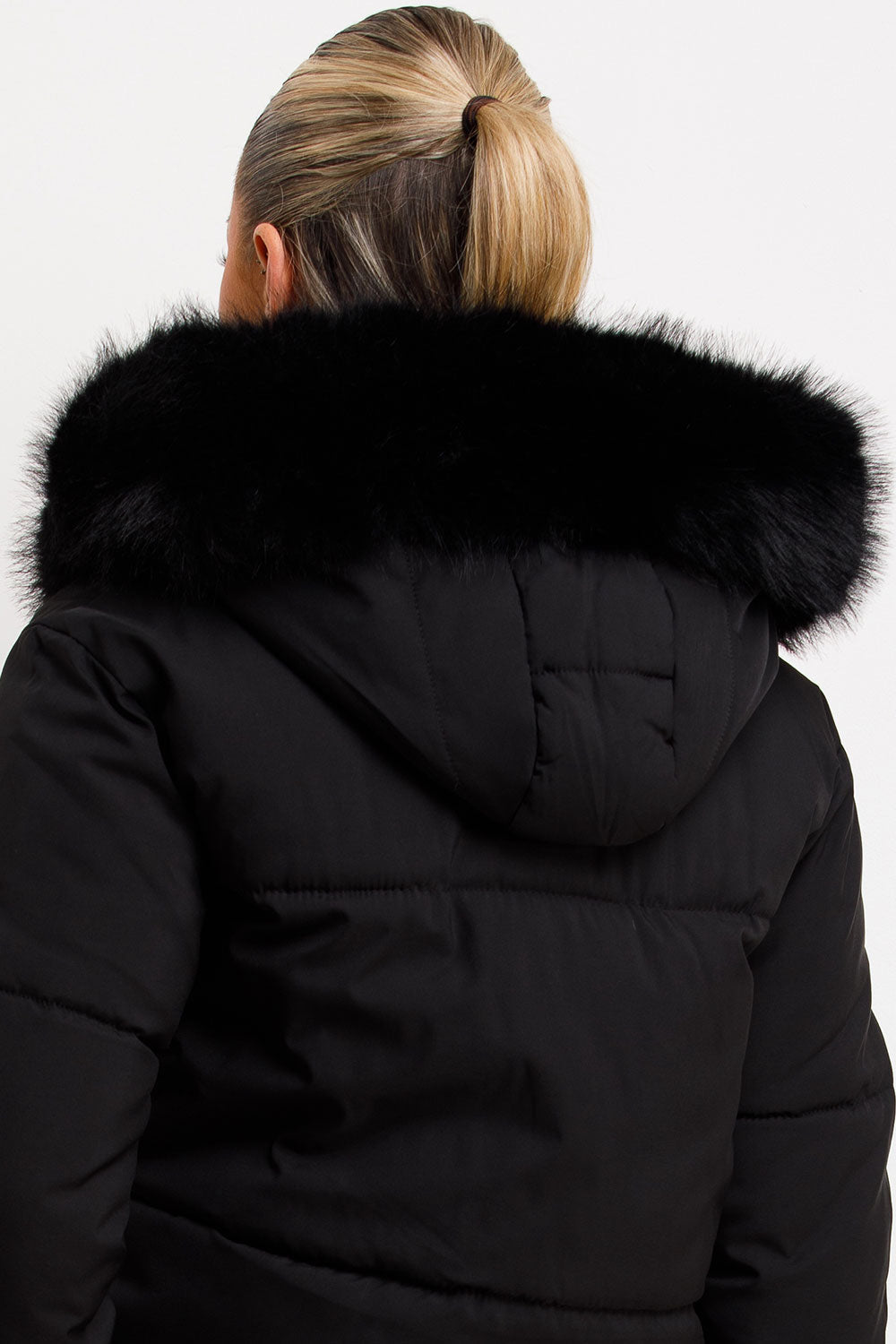 Bomber Jacket With Fur Hood And Trim Black