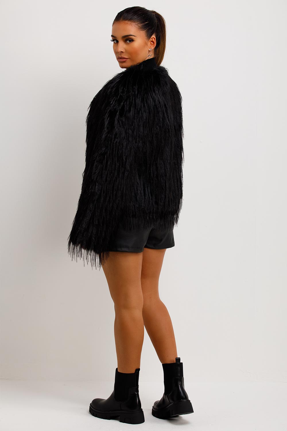 Shaggy Faux Fur Jacket Black