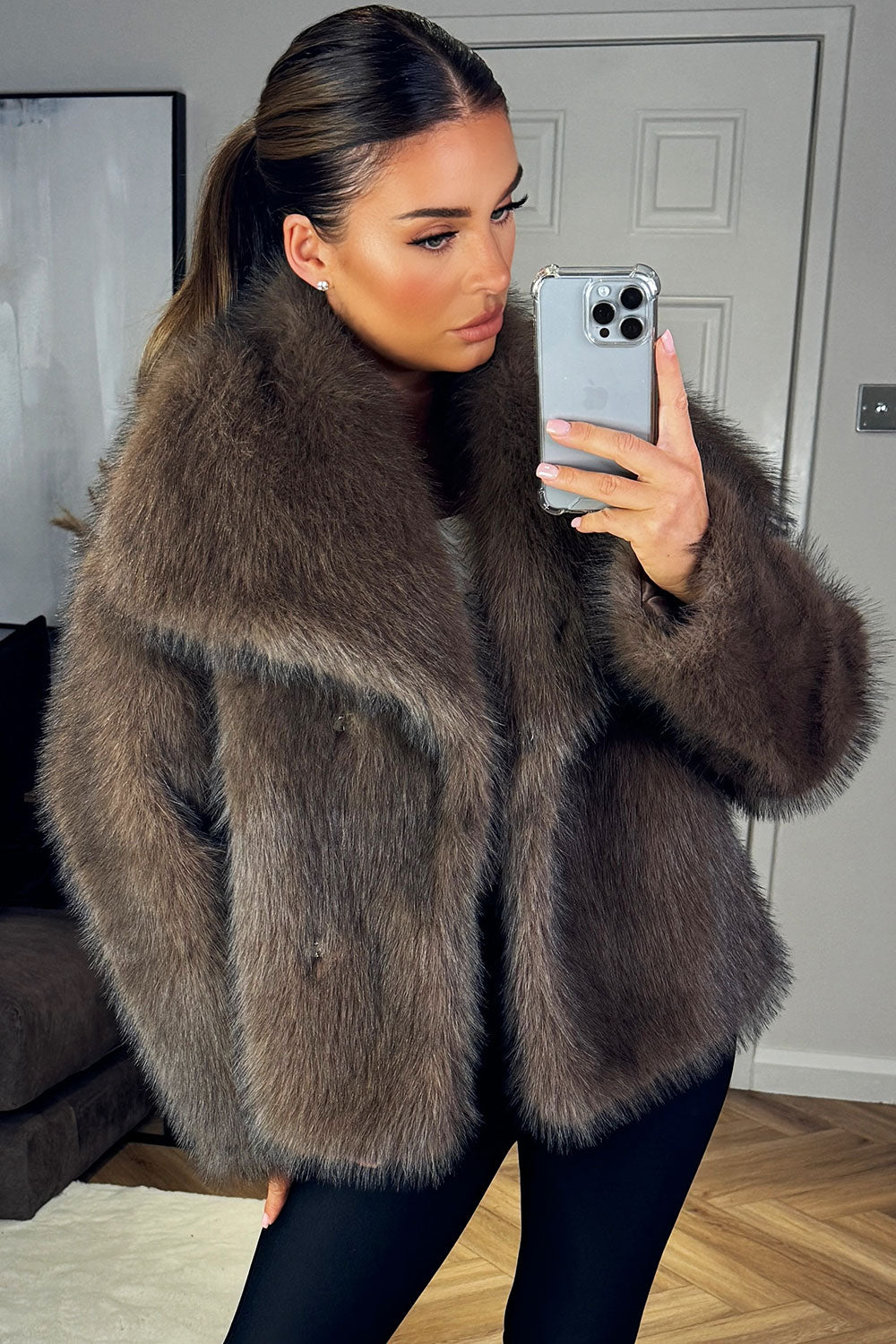 Brown Faux Fur Short Plush Jacket
