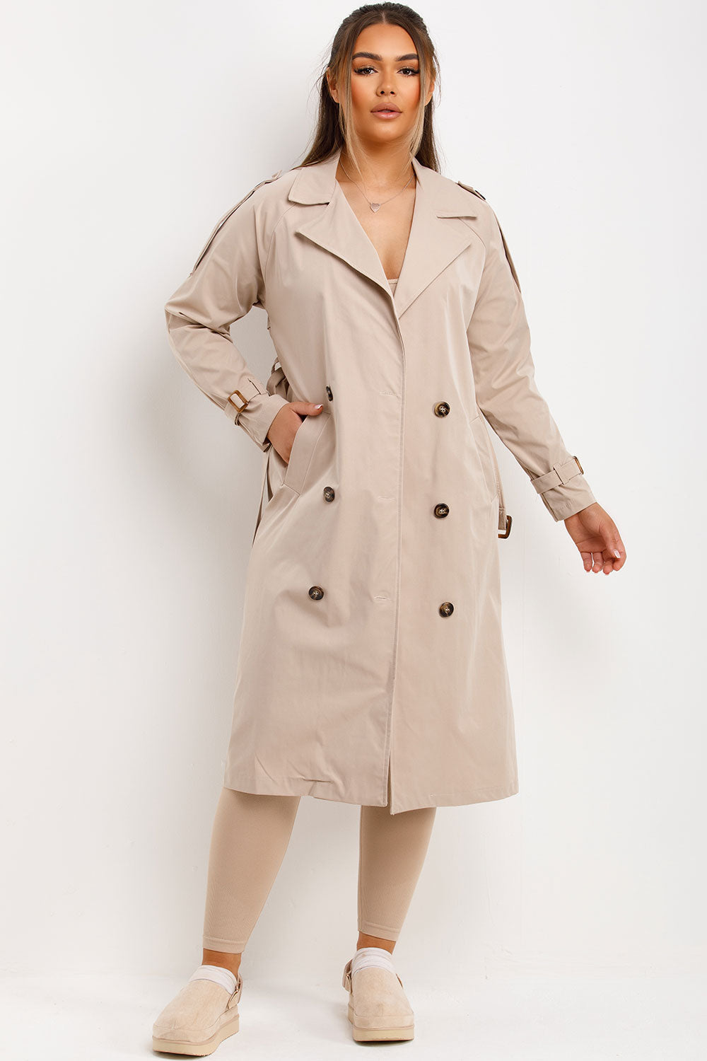 Trench Coat With Waist Belt Beige