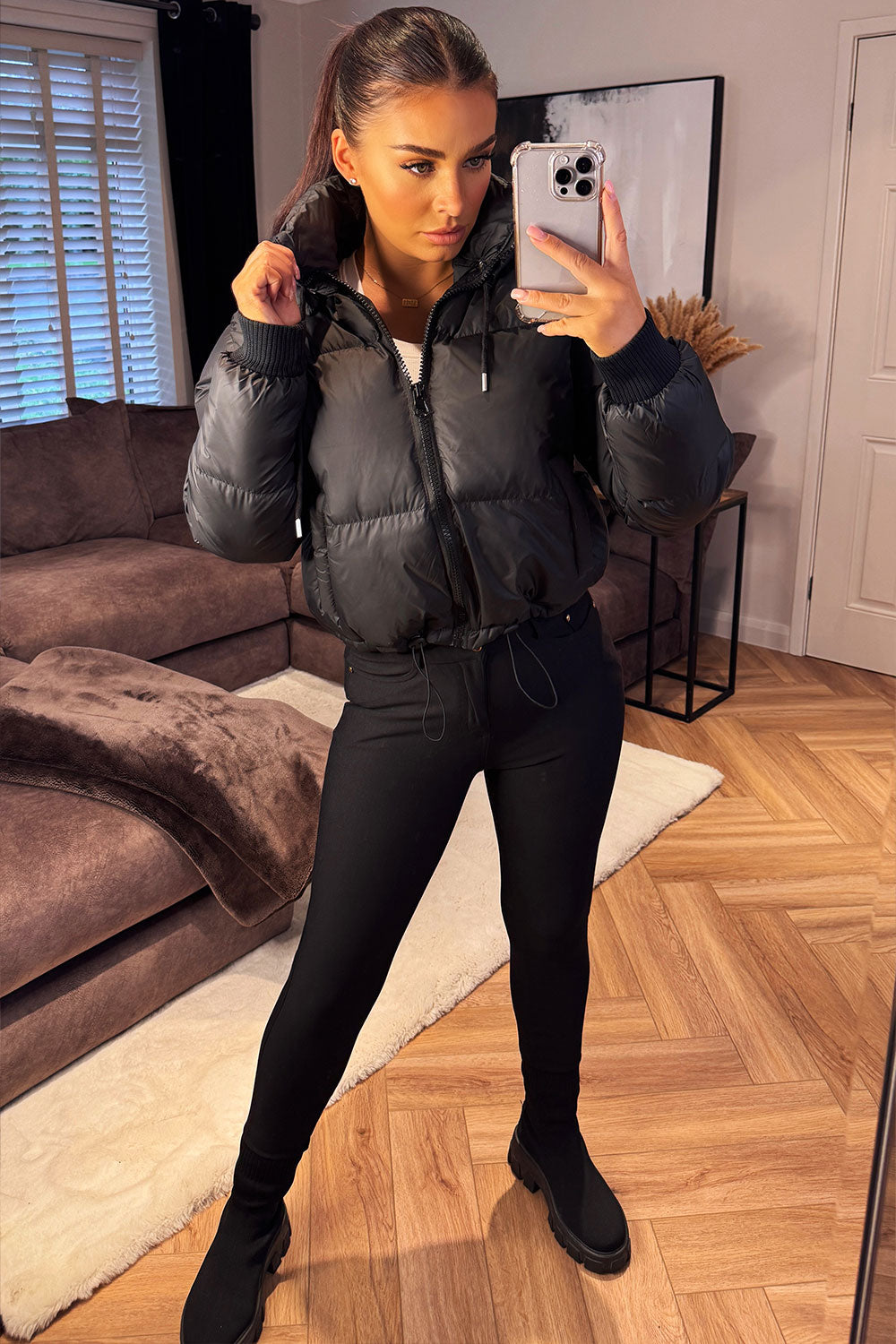 Puffer Jacket With Hood Black