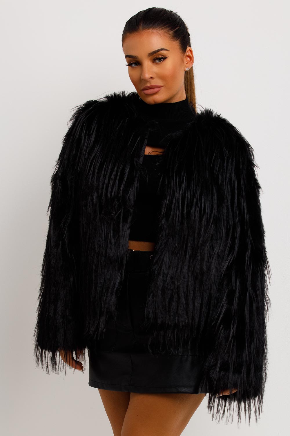 Shaggy Faux Fur Jacket Black