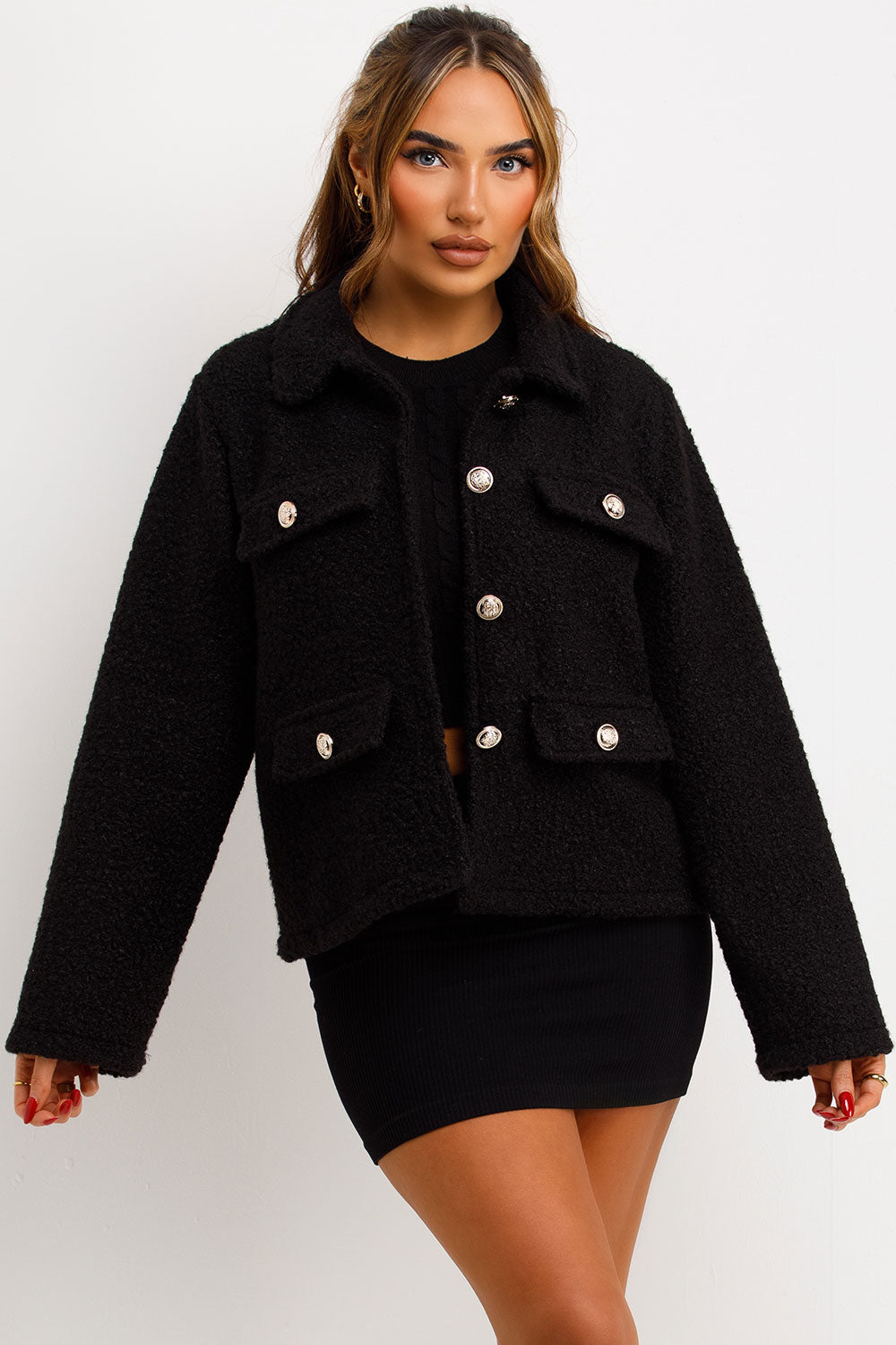 Black Boucle Jacket Whit Gold Buttons