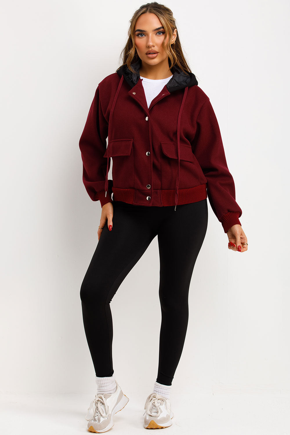 Bomber Baseball Jacket With Hood Burgundy