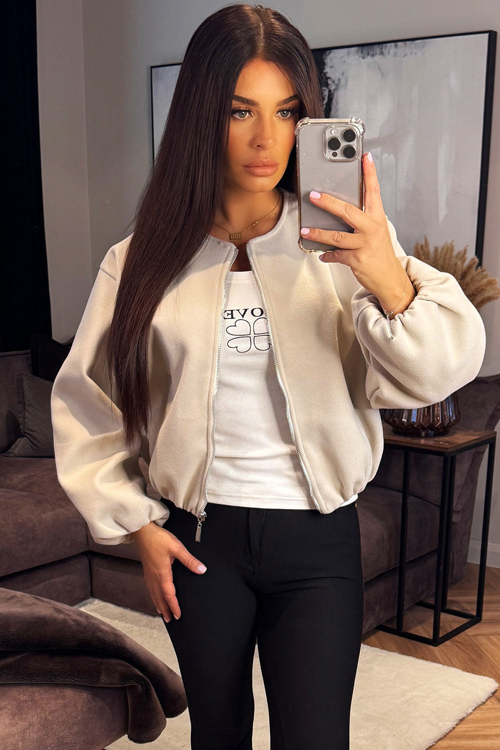 Soft Bomber Jacket Beige