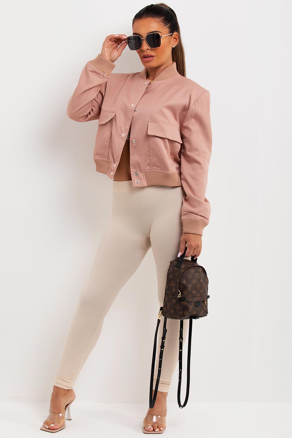Crop Bomber Jacket Blush
