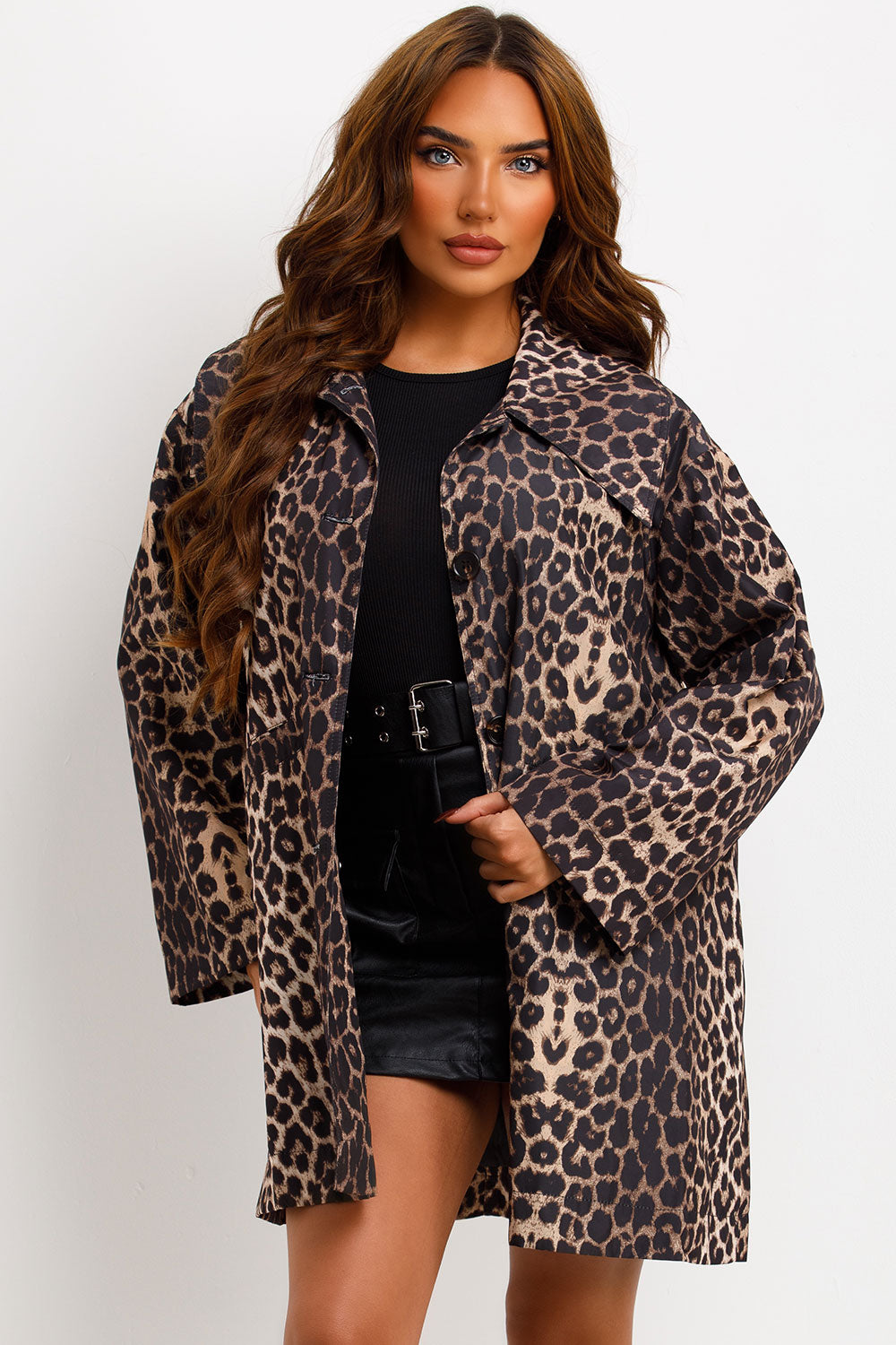 Oversized Leopard Print Woven Coat