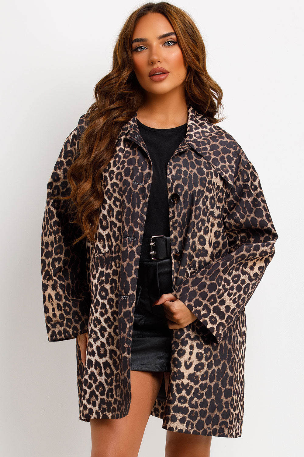 Oversized Leopard Print Woven Coat