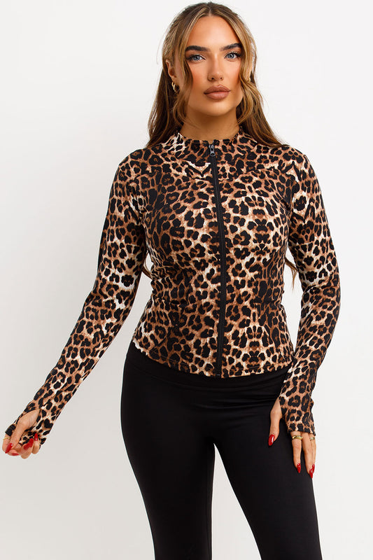 Sports Zip Up Jacket Leopard Print