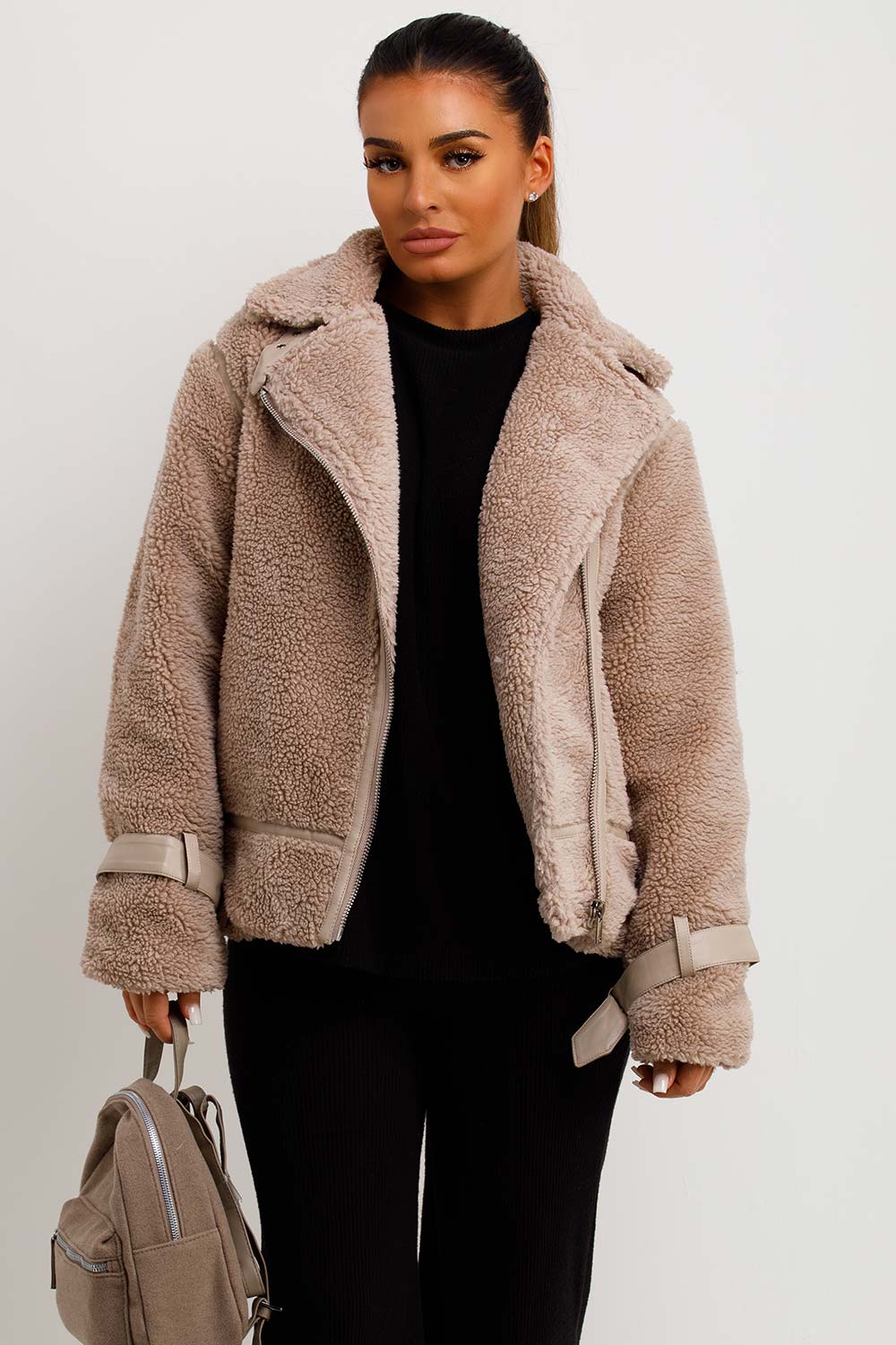 Teddy Aviator Jacket Beige