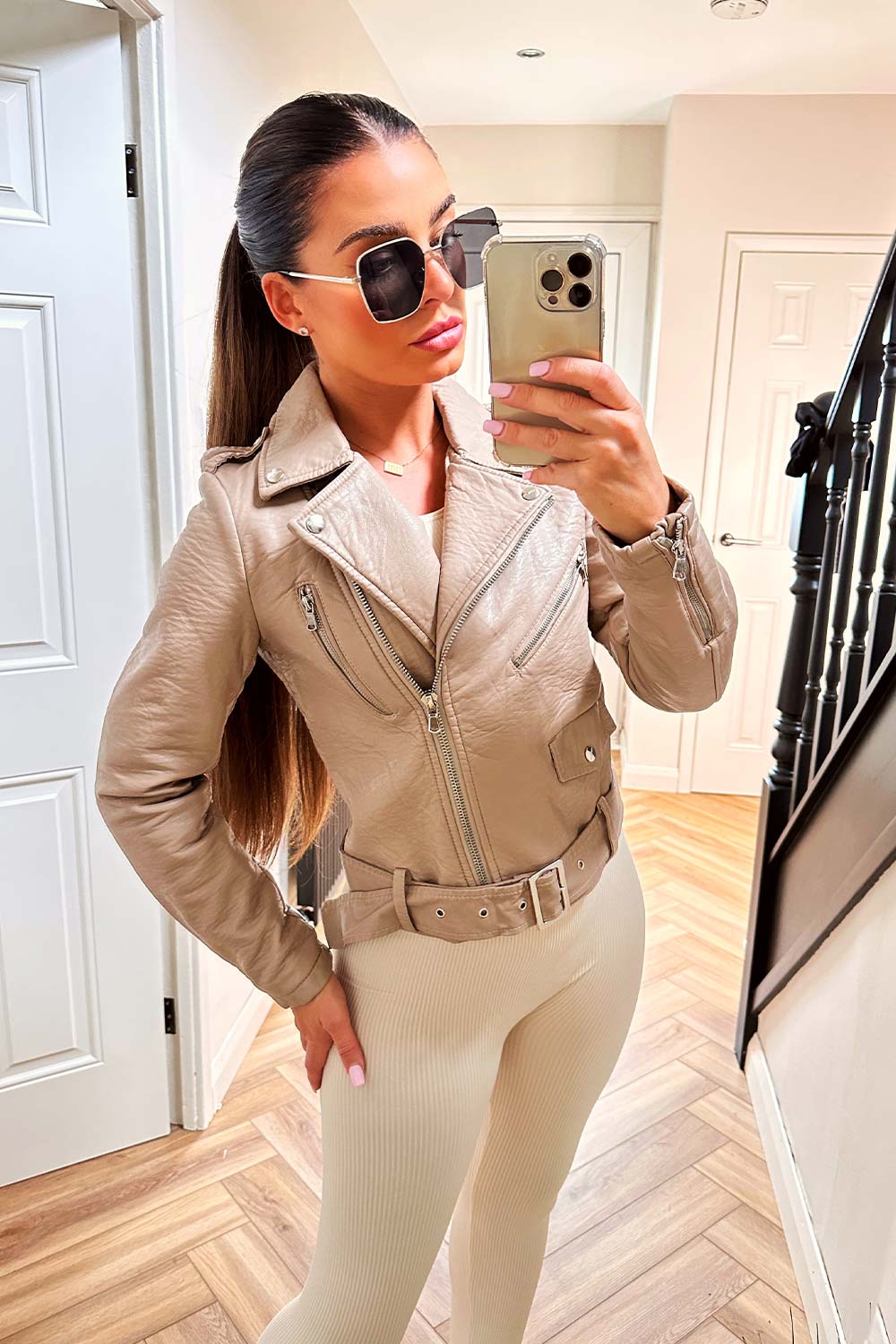 Faux Leather Jacket Beige