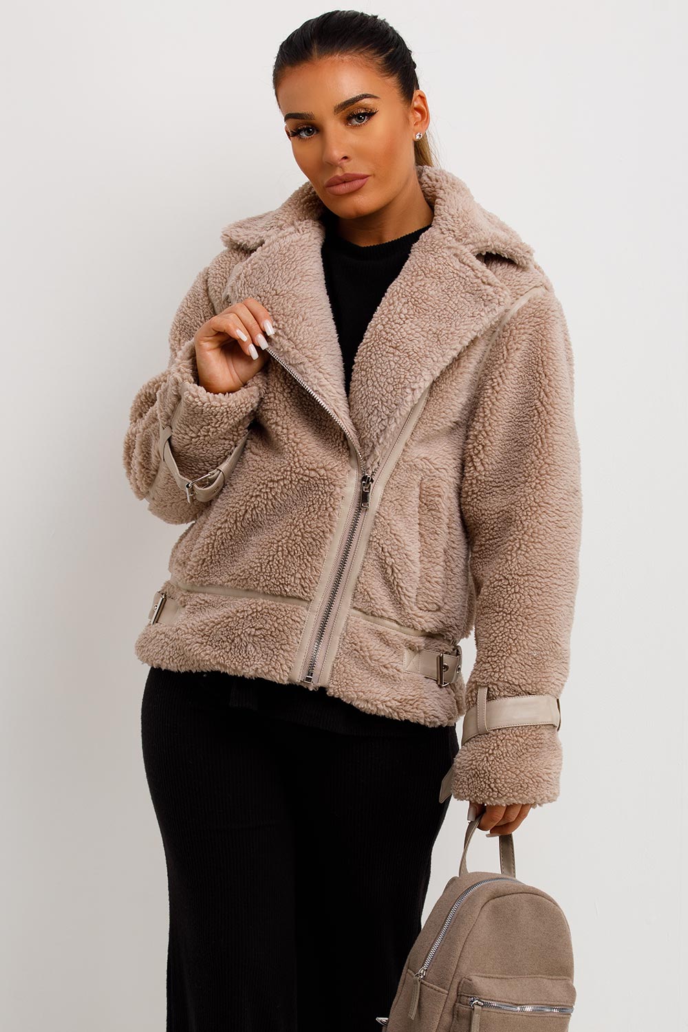 Teddy Aviator Jacket Beige