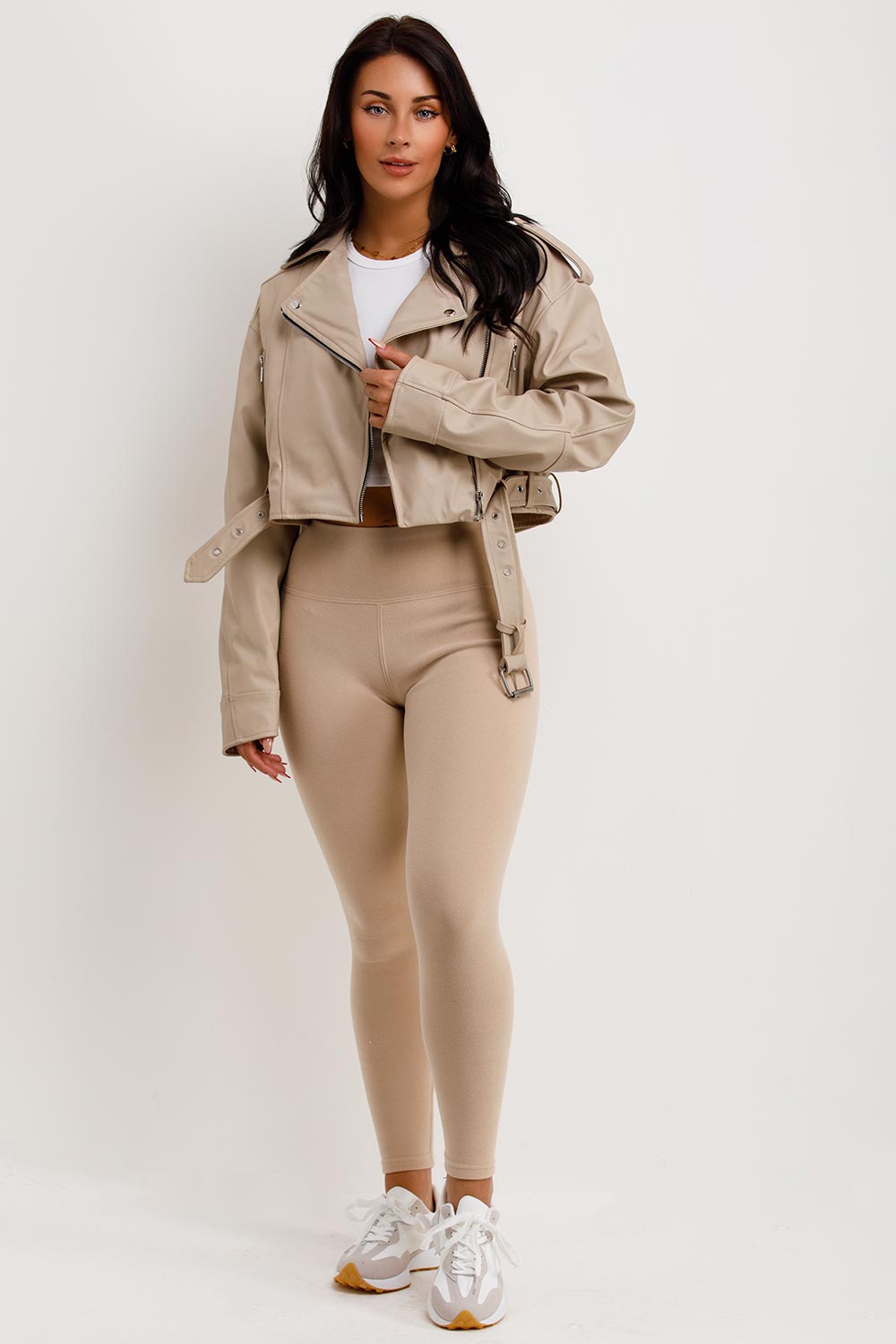 Faux Leather Jacket Beige