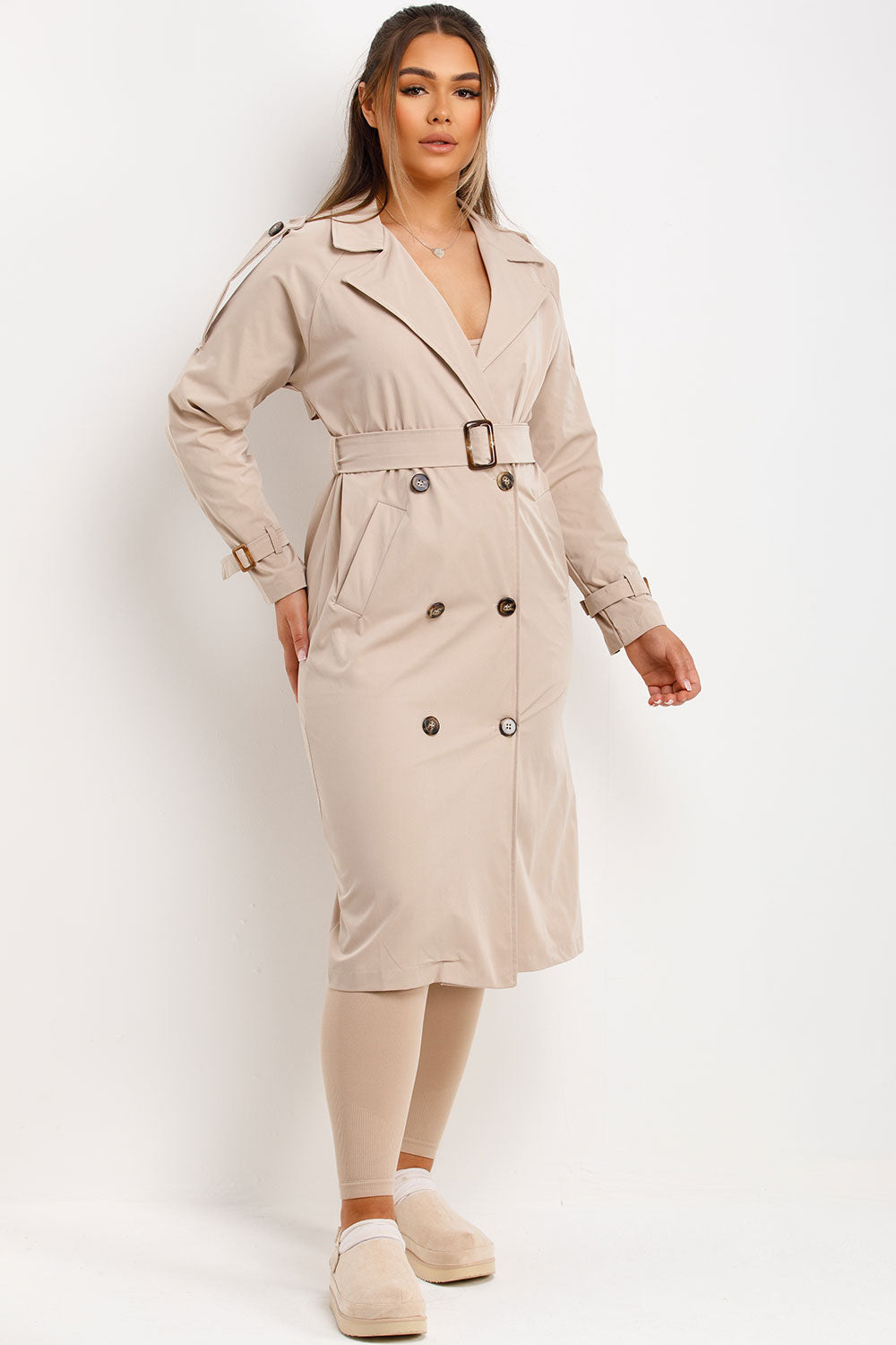 Trench Coat With Waist Belt Beige