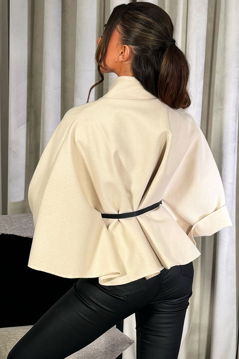 Cape With Belt Beige