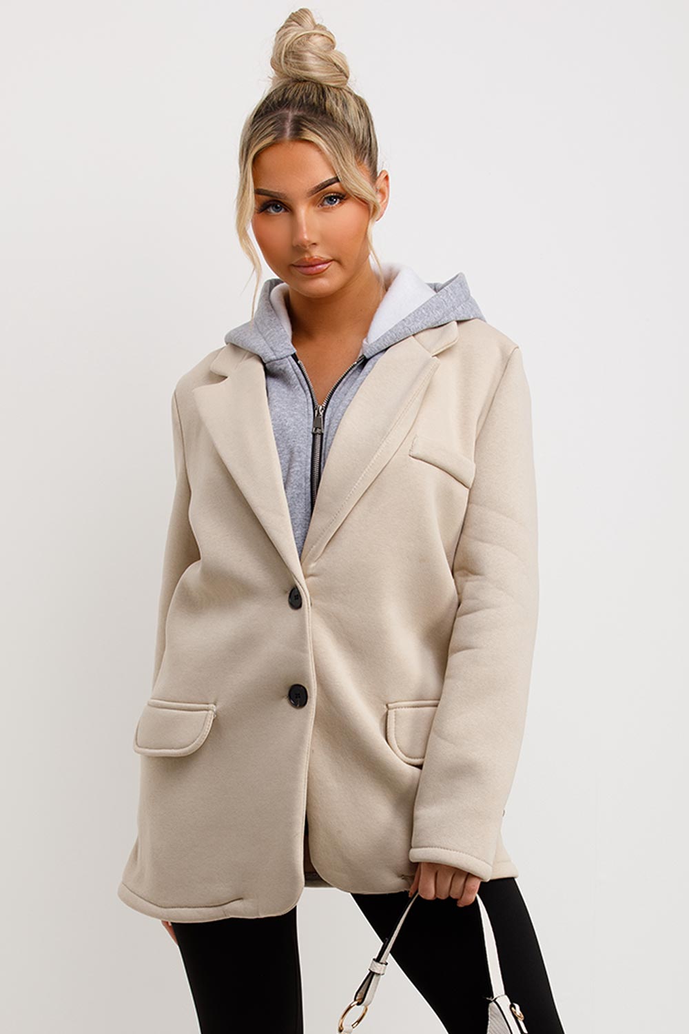 Blazer With Hood Combined Beige