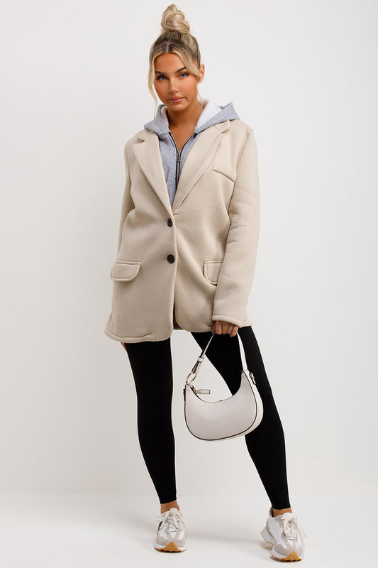 Blazer With Hood Combined Beige