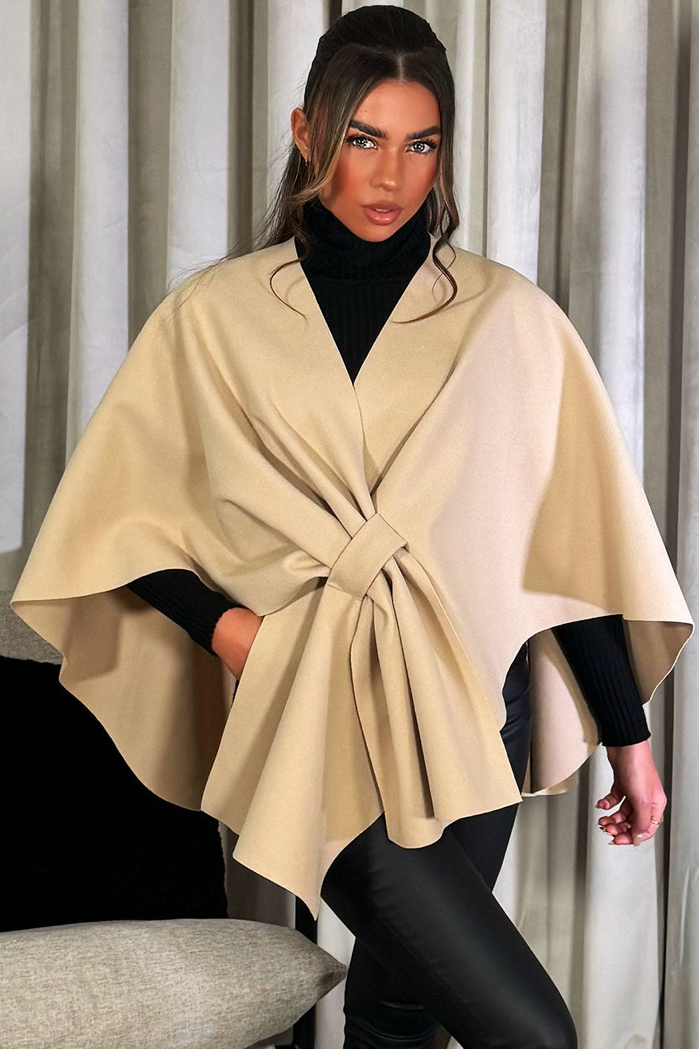 Wrap Over Bow Cape Beige