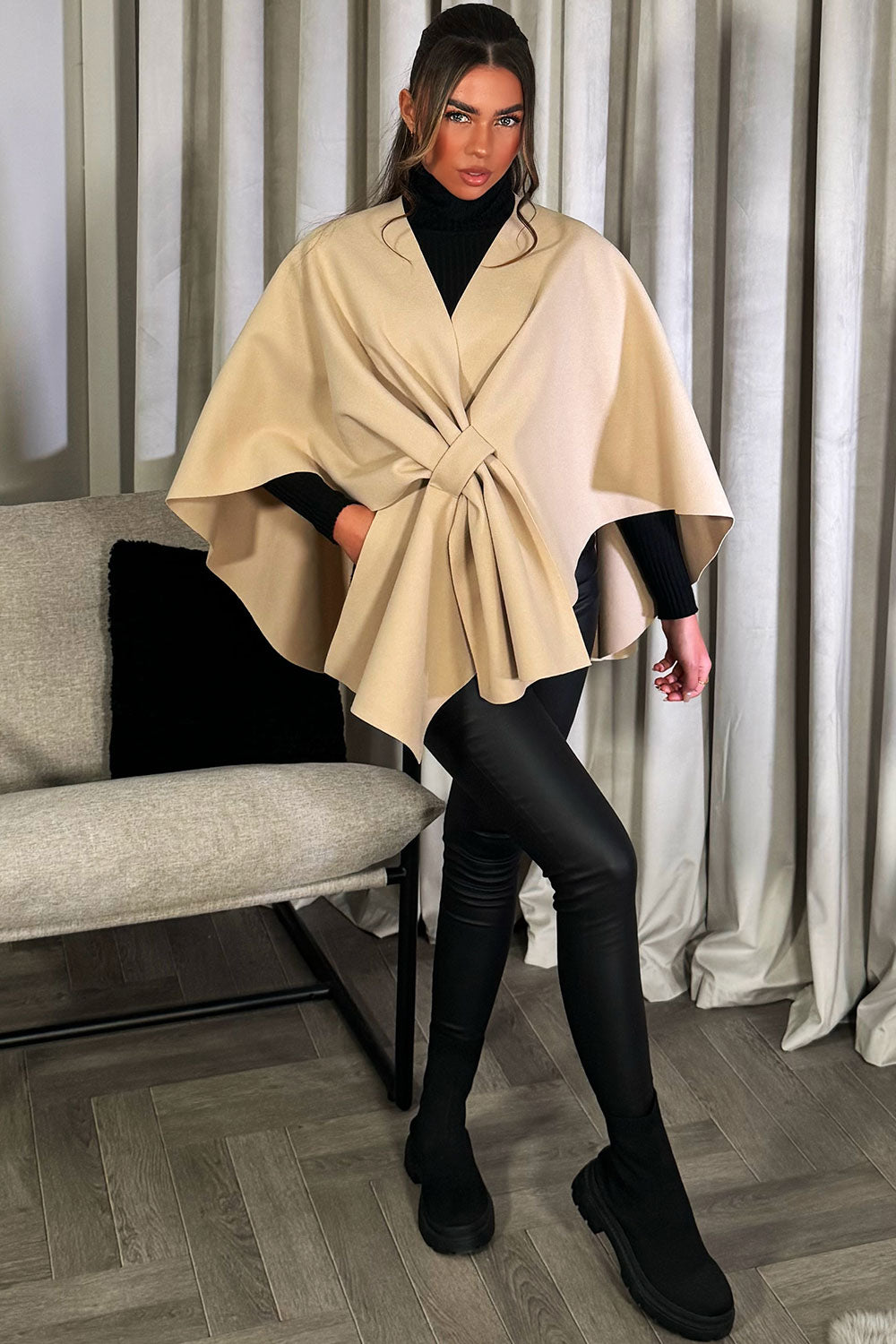 Wrap Over Bow Cape Beige