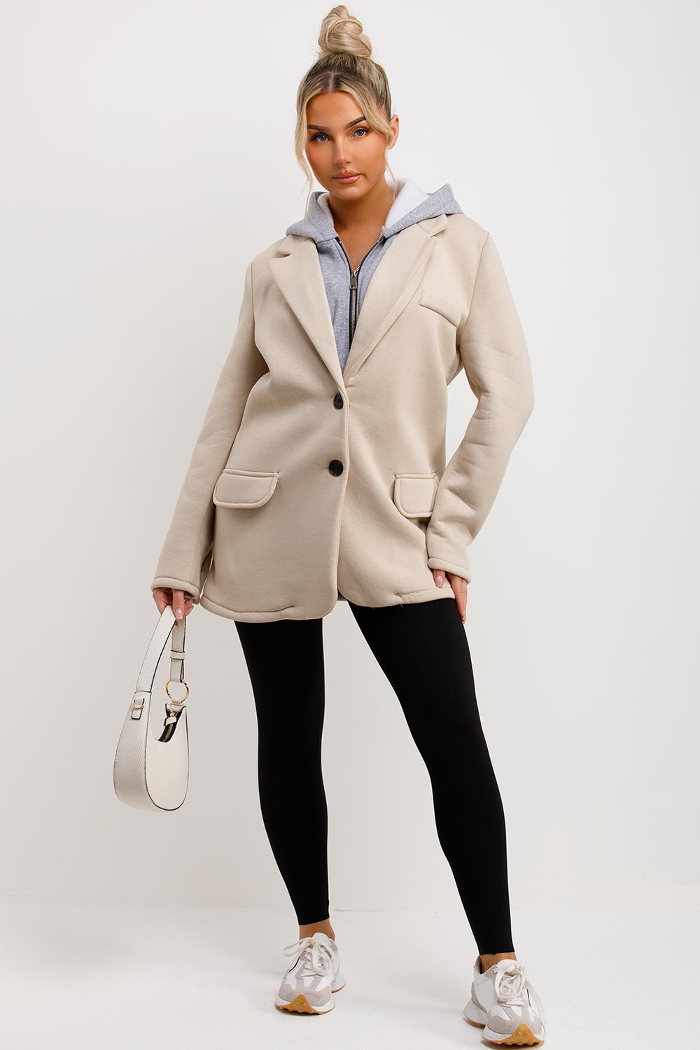 Blazer With Hood Combined Beige