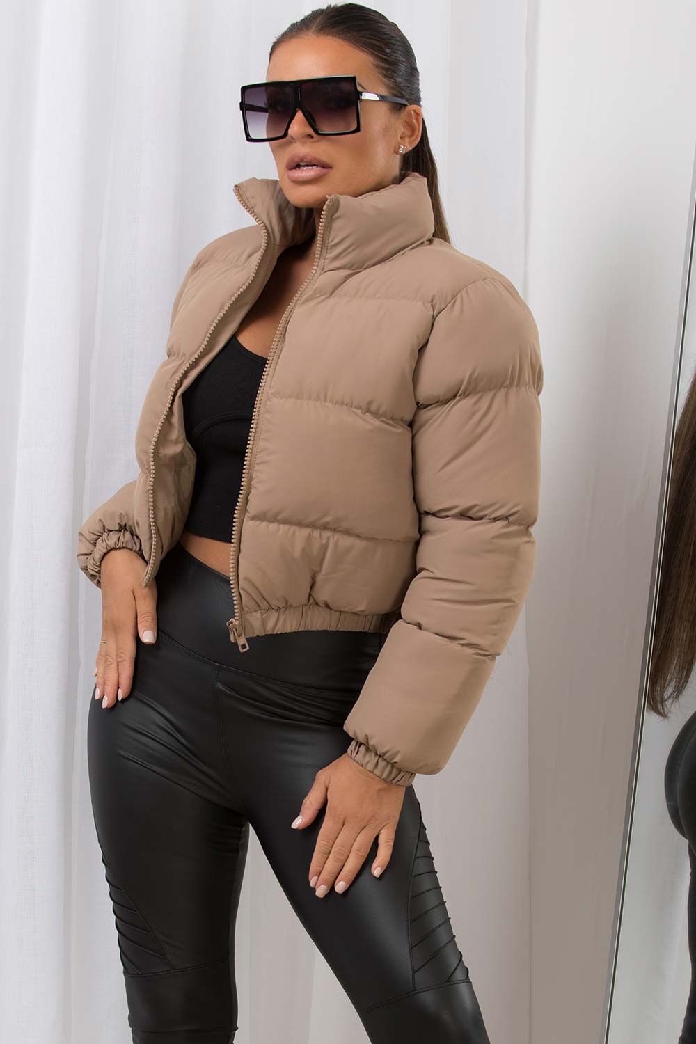 Crop Puffer Jacket Beige