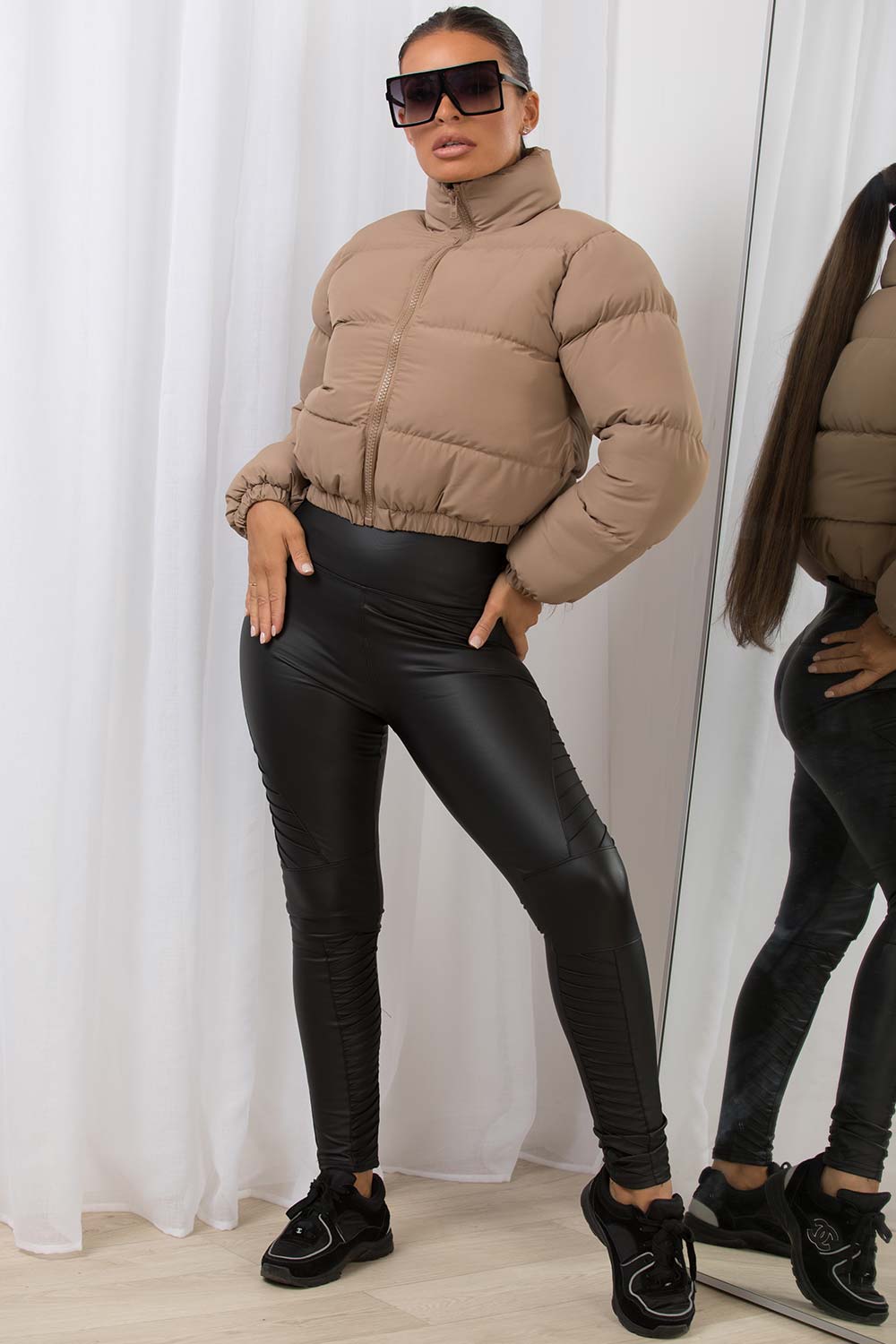 Crop Puffer Jacket Beige