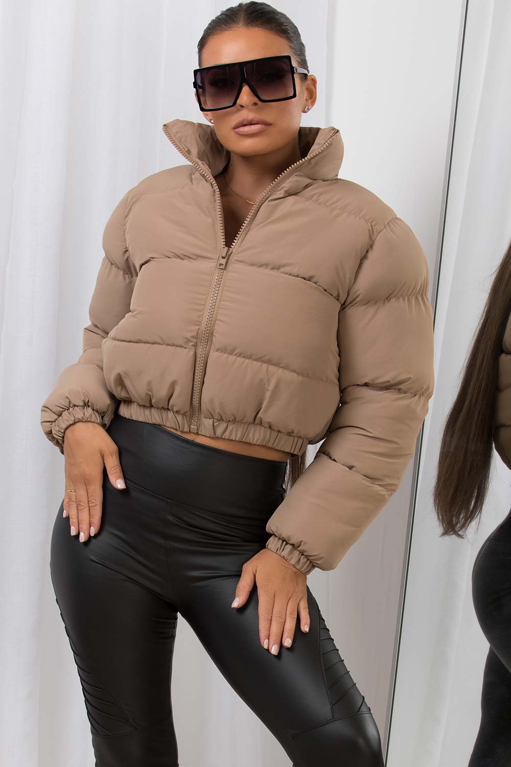 Crop Puffer Jacket Beige