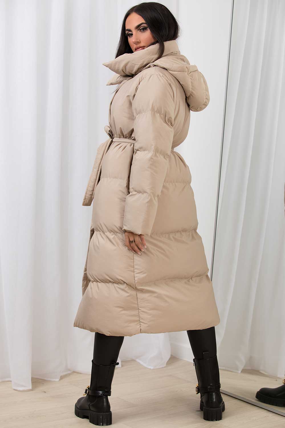 Long Duvet Coat With Hood Beige