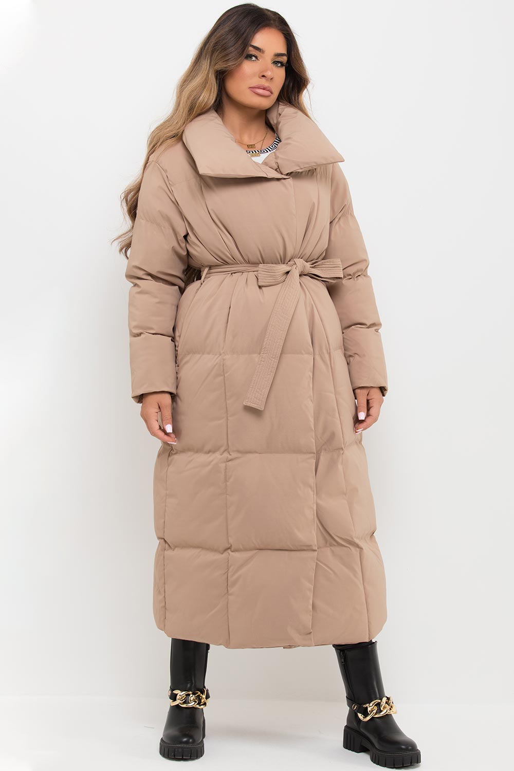 Longline Duvet Puffer Coat Beige