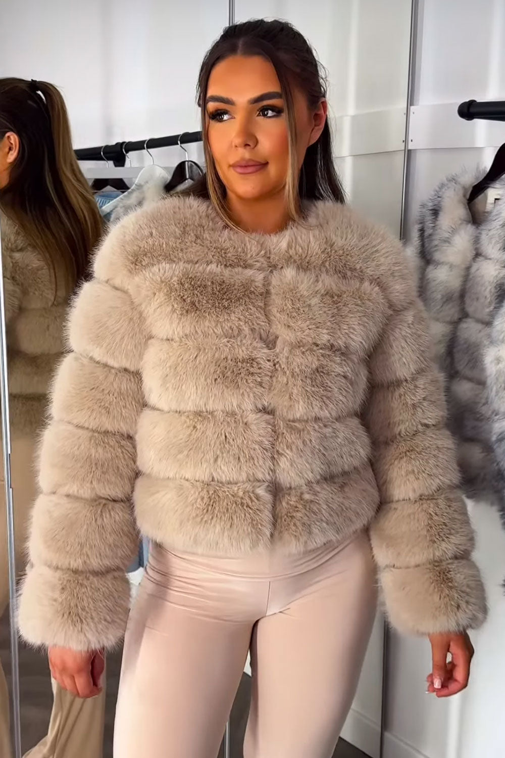 Beige Faux Fur Bubble Coat