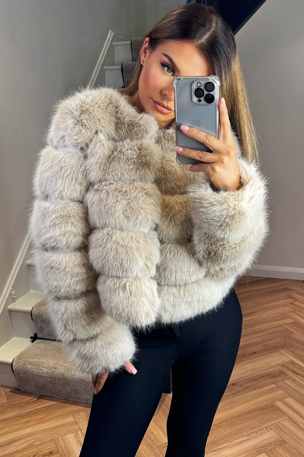 Beige Faux Fur Bubble Coat