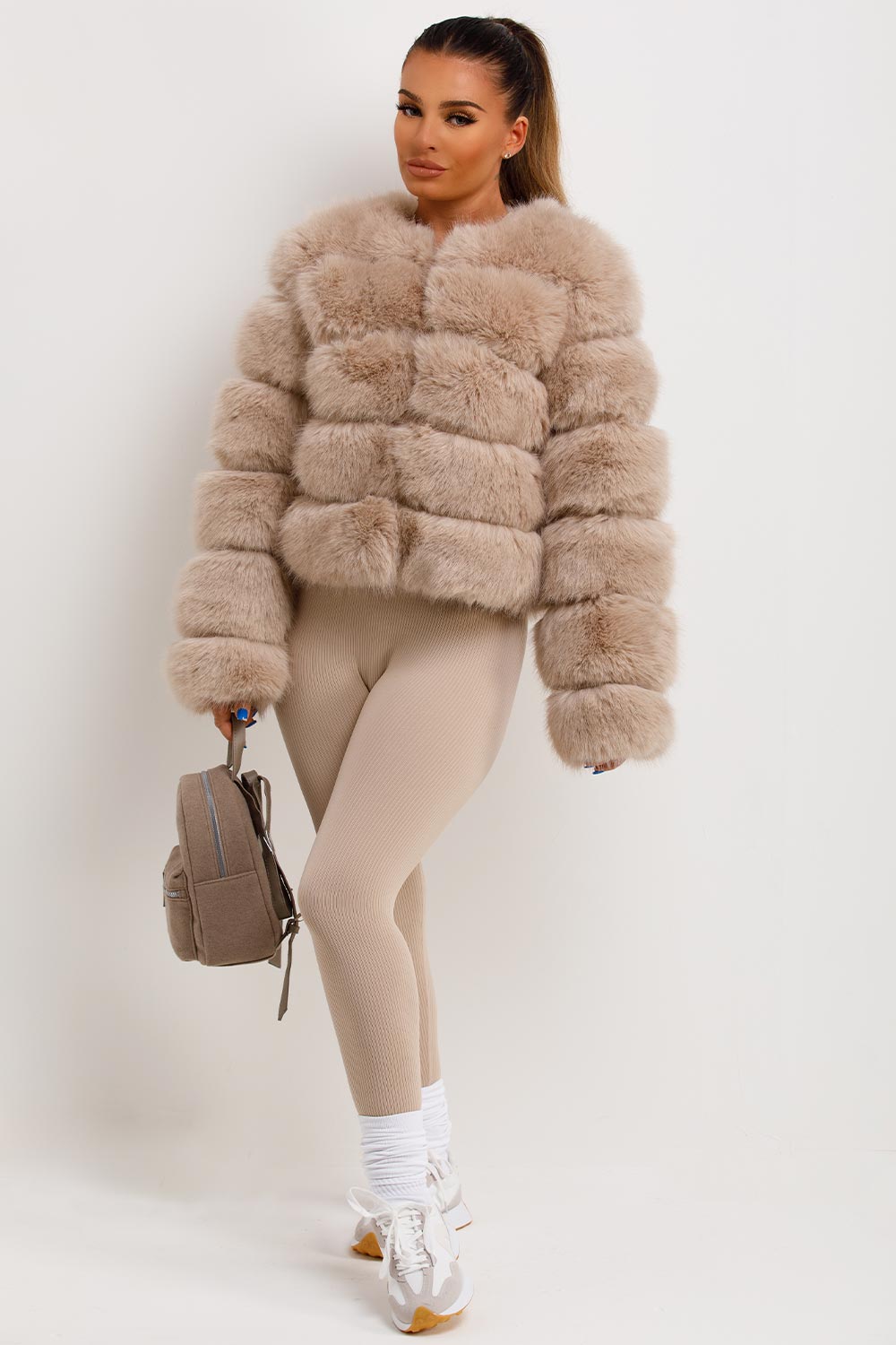 Beige Faux Fur Bubble Coat