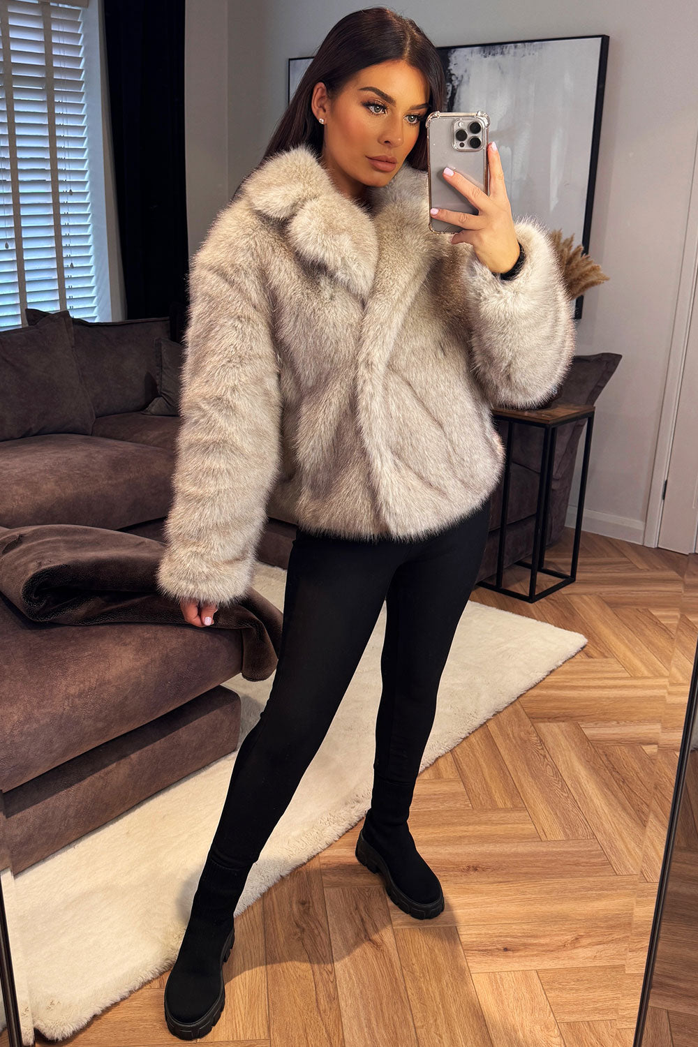 Faux Fur Short Jacket Light Beige