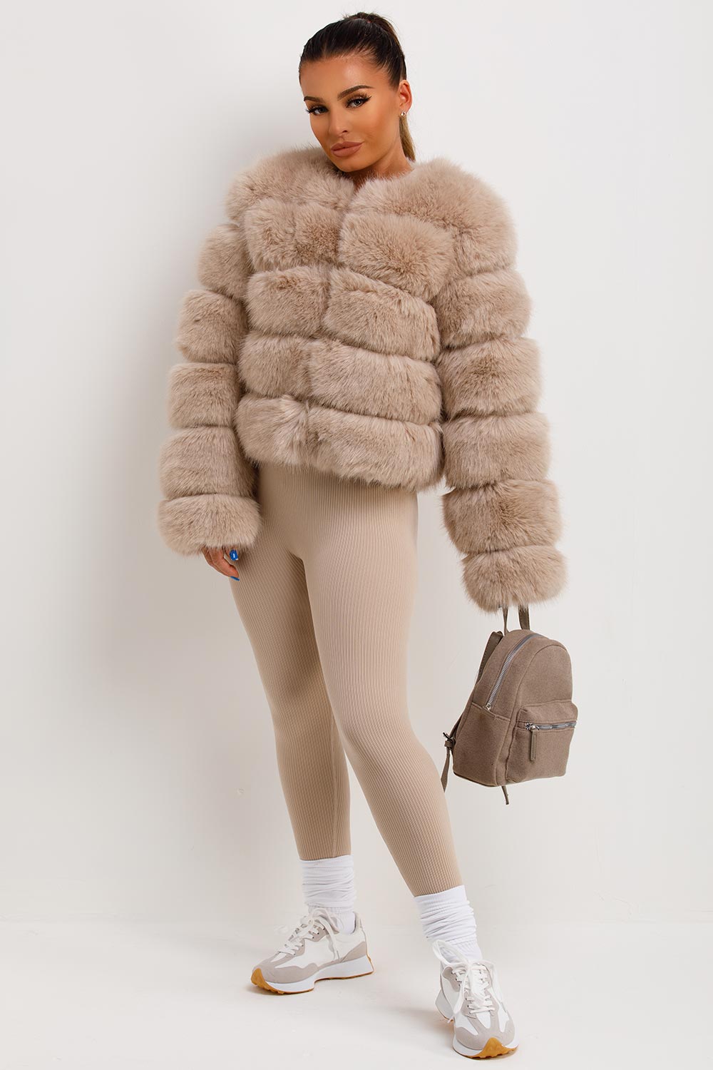 Beige Faux Fur Bubble Coat