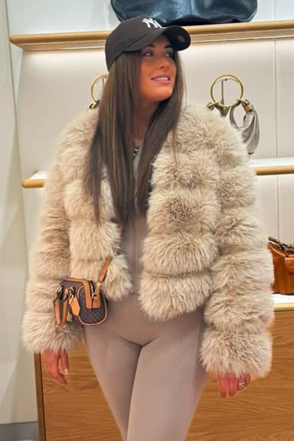 Beige Faux Fur Bubble Coat