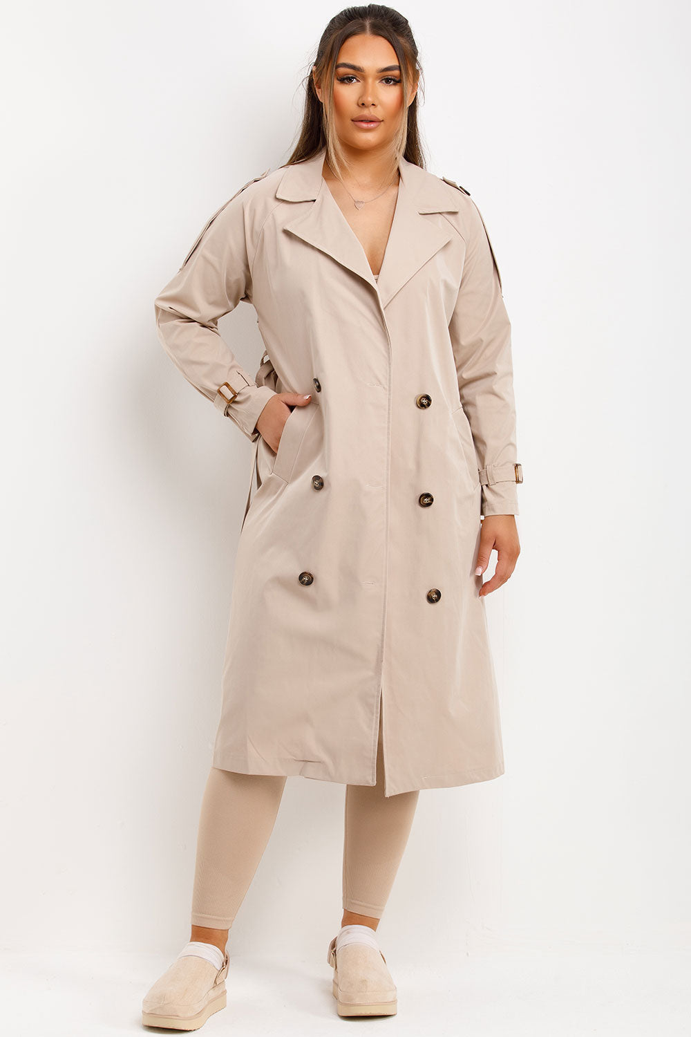 Trench Coat With Waist Belt Beige