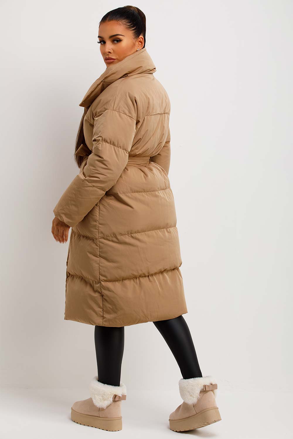 Long Puffer Coat Duvet Style Beige