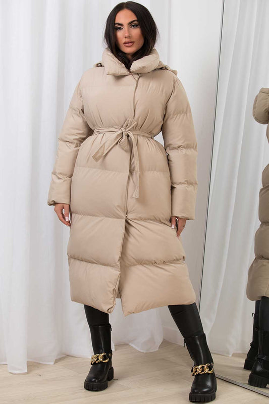 Long Duvet Coat With Hood Beige