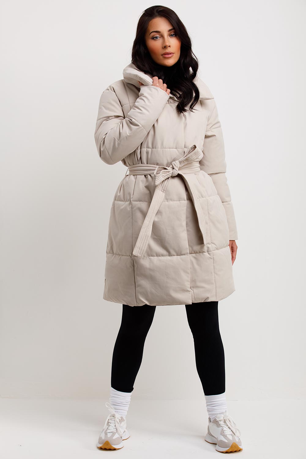 Long Duvet Coat With Belt Beige