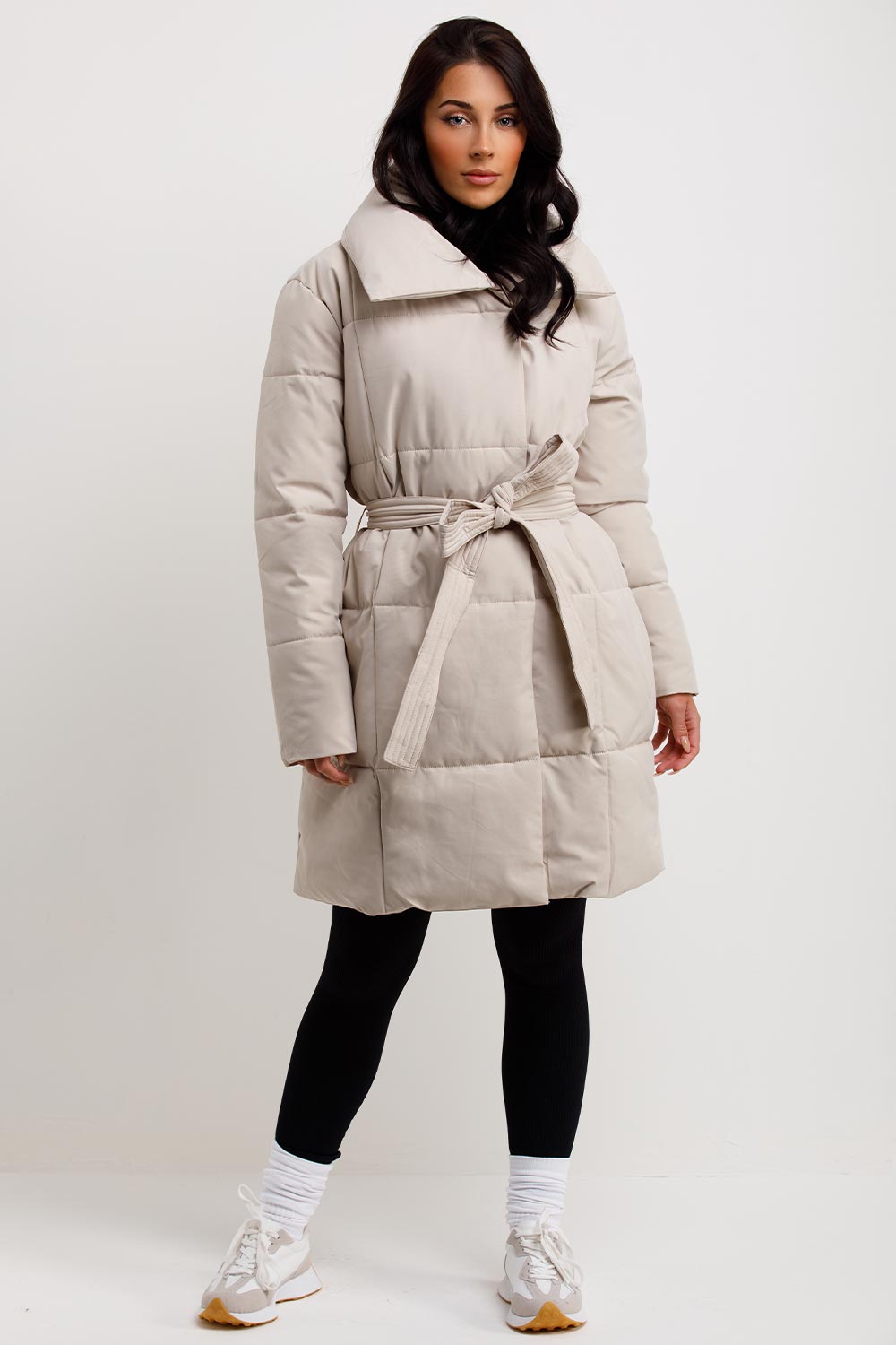 Long Duvet Coat With Belt Beige