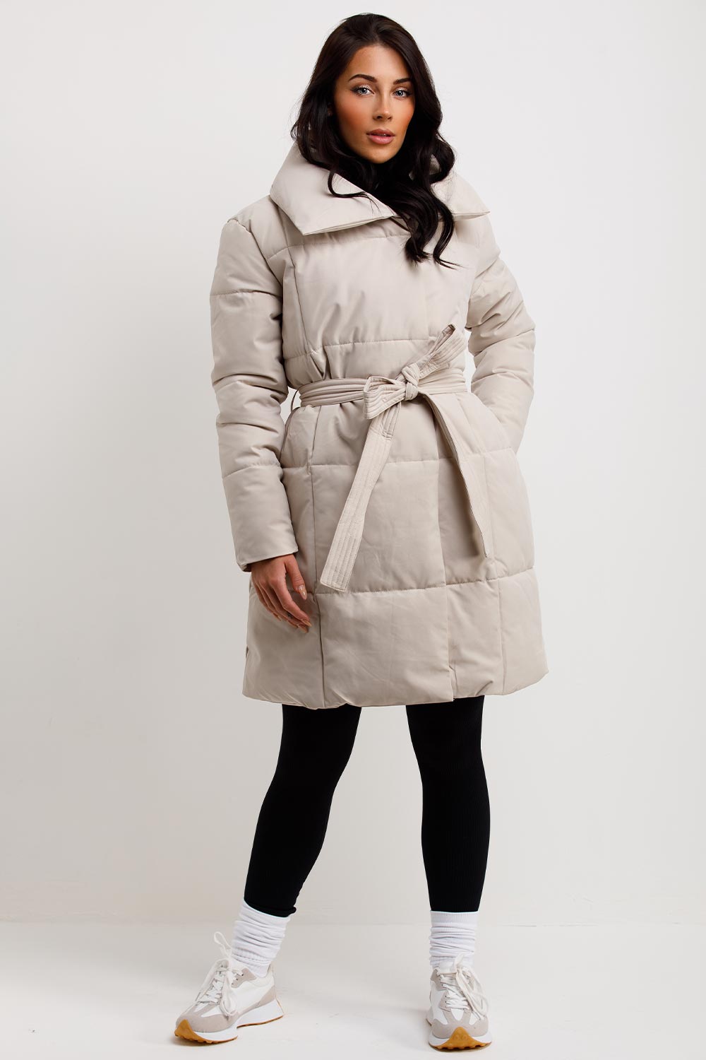 Long Duvet Coat With Belt Beige