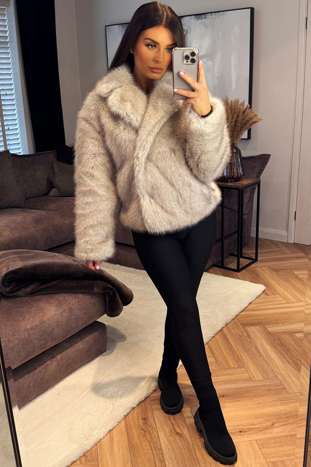 Faux Fur Short Jacket Light Beige