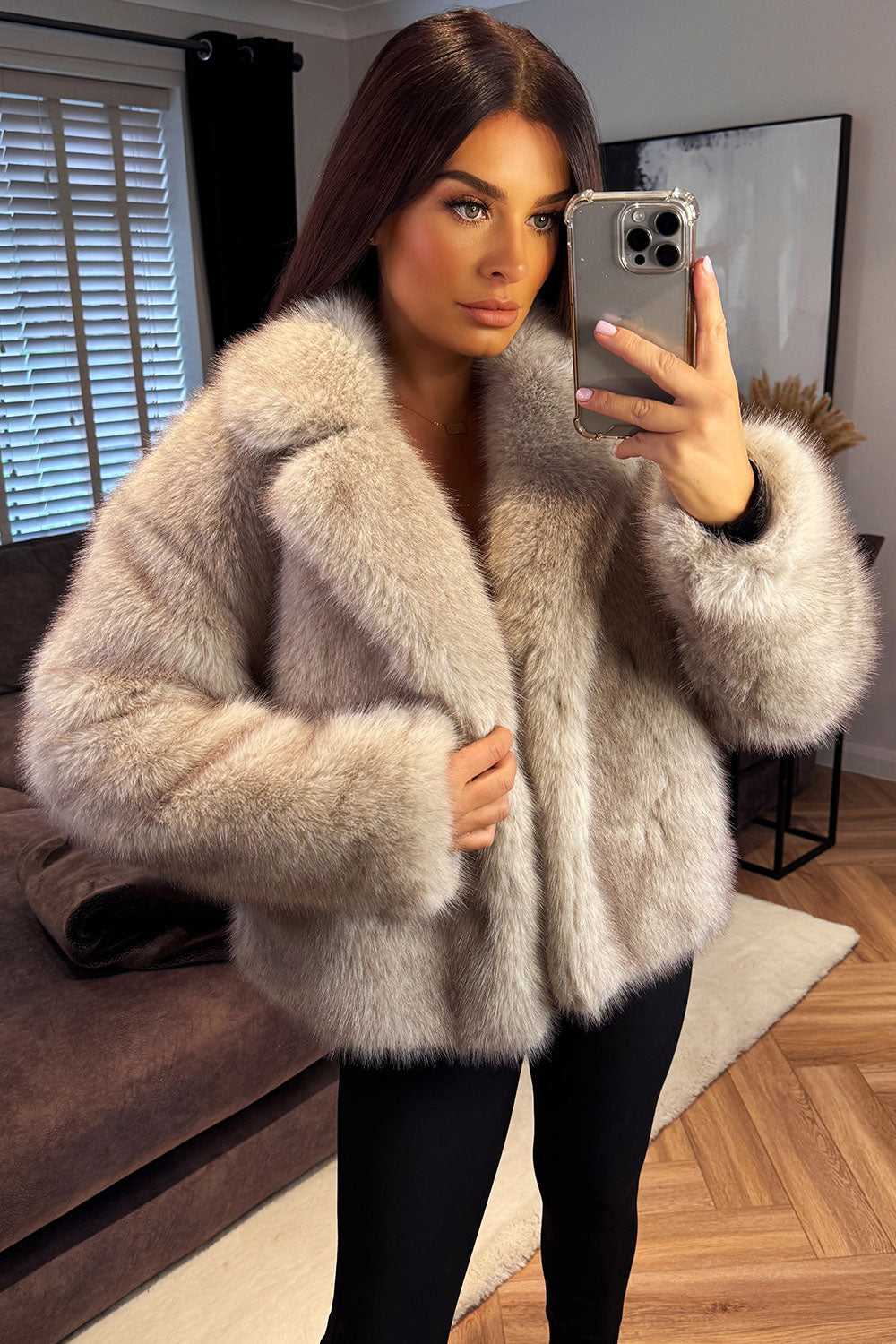 Faux Fur Short Jacket Light Beige