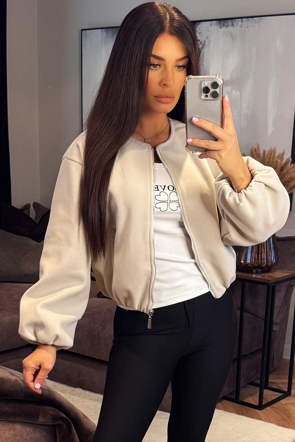 Soft Bomber Jacket Beige