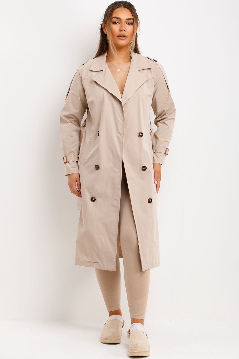 Trench Coat With Waist Belt Beige